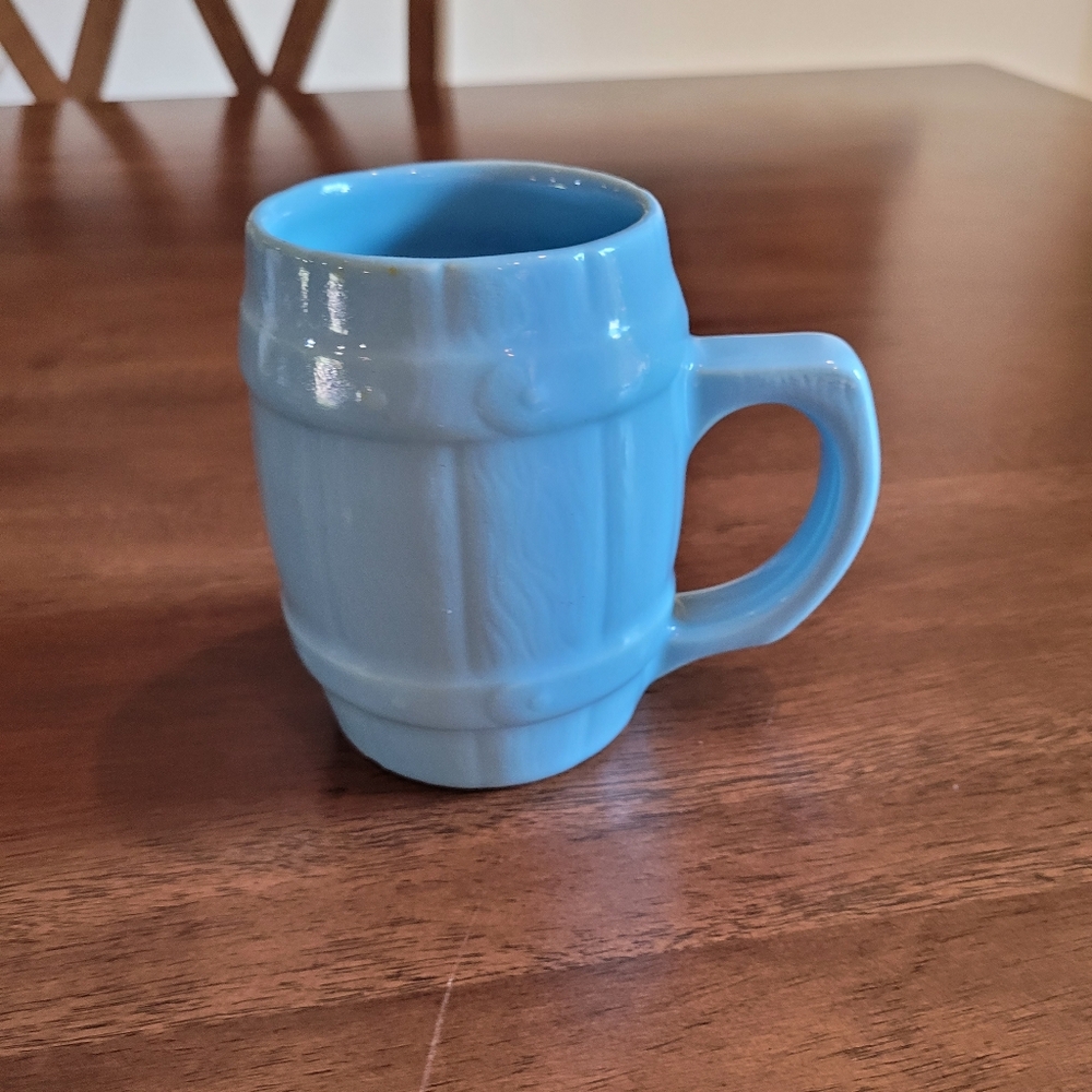 Vintage Blue Pottery Barrel Mug 1950s 1960s